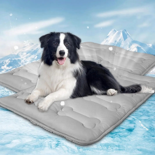 2-Piece Dog Cooling Mat for Large Dogs and Cats - Durable, Non-Toxic, Non-Slip Quilted Pet Pad with Bone Stitching, Portable and Washable for Indoor and Outdoor Use, Grey