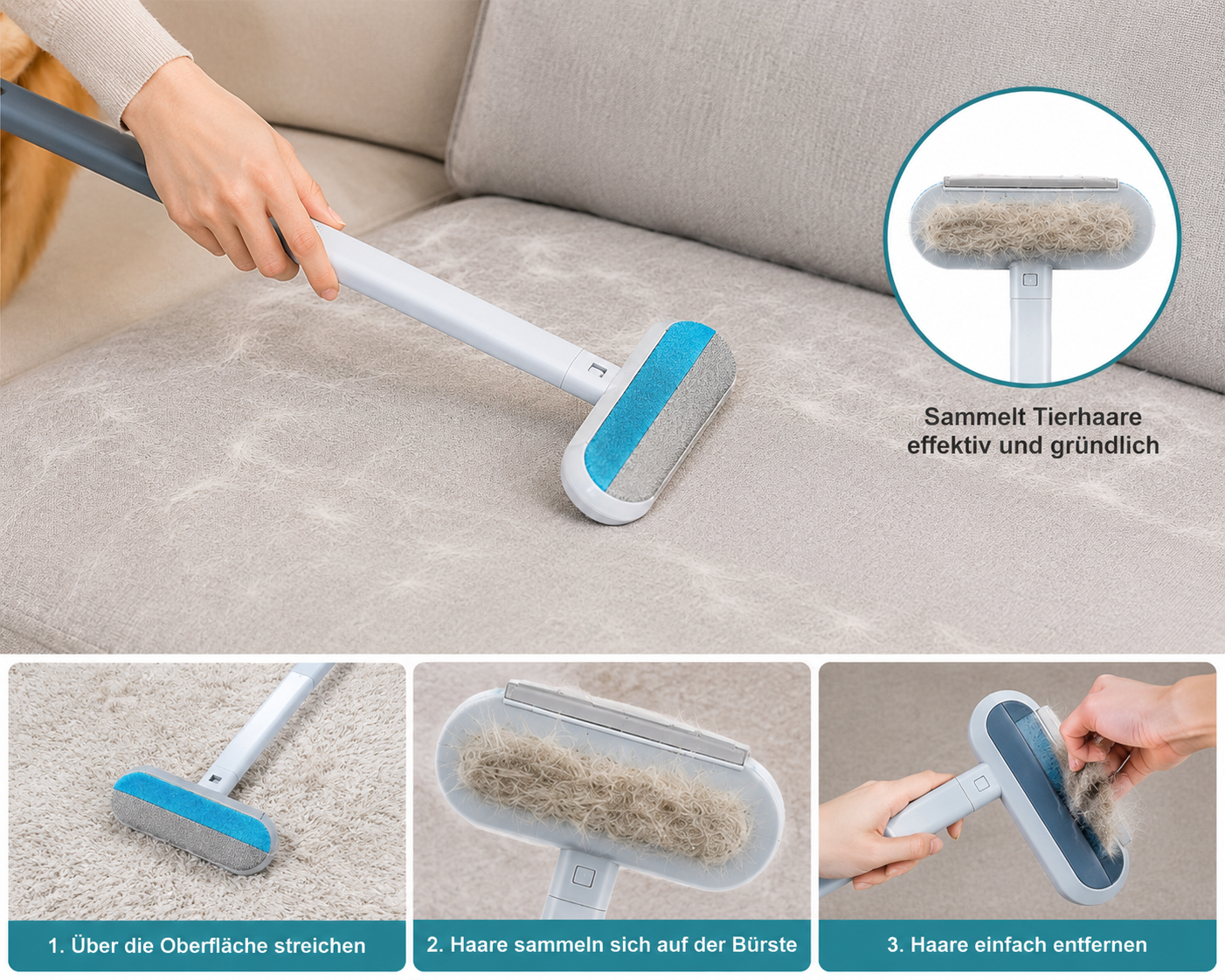4-in-1 Fusselrolle mit langem Griff